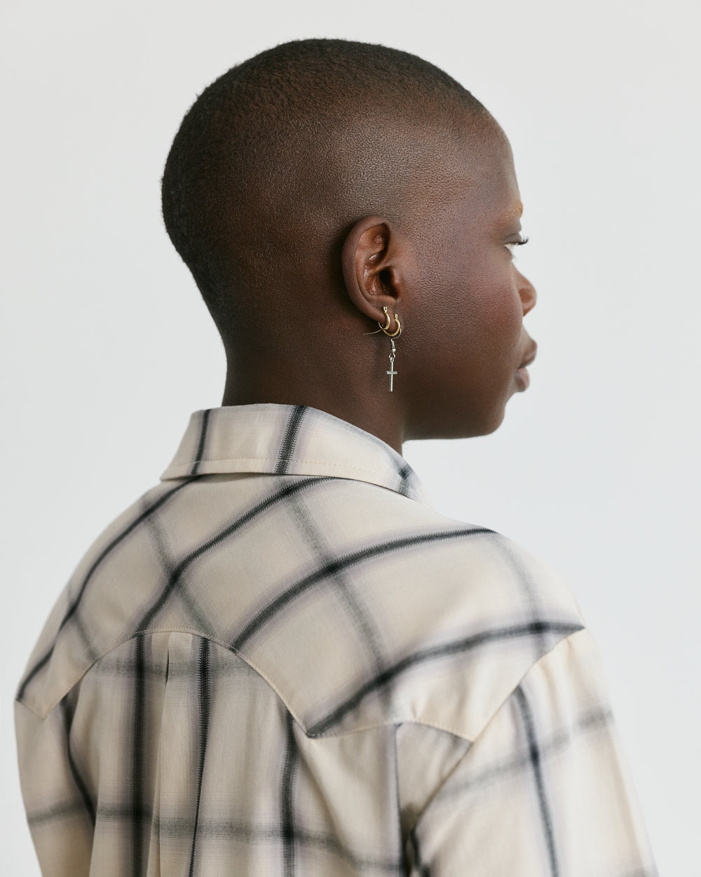 LUCKY SHIRT CREAM CHECKERS COTTON unisex genderless non binary clothing made in montreal made in canada veri