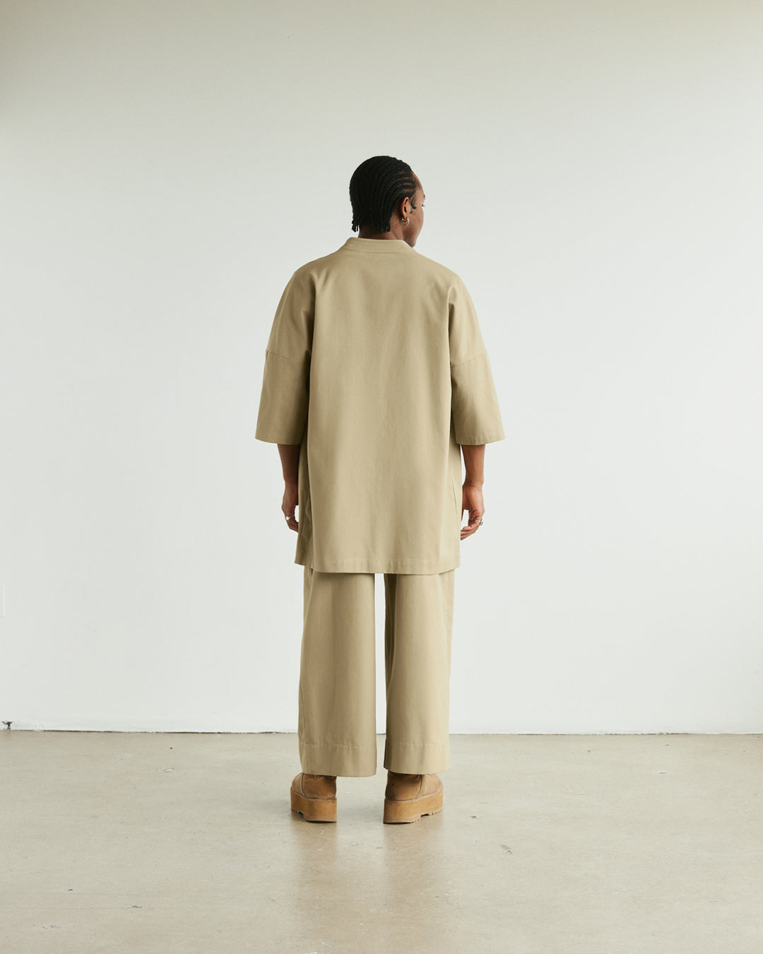 KIMONO VEST SAND SAMIRA unisex genderless clothing montreal veri