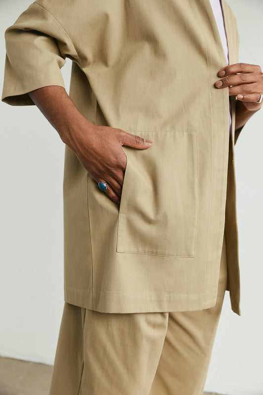KIMONO VEST SAND SAMIRA unisex genderless clothing montreal veri